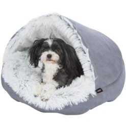 Lit Cachette Harvey Gris/Blanc 80x55cm - Trixie -Pedigree || Duvo Soldes lit cachette harvey gris blanc 80x55cm trixie 38036 trixie lit cachette harveysoft edition en velours peluche long poil couvertu 3