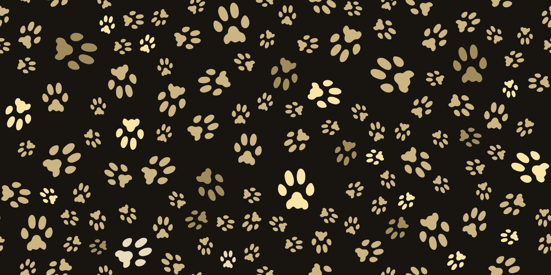 Pedigree || Duvo Soldes -Pedigree || Duvo Soldes pet footprints horizontal seamless pattern animal print gold prints of tracks of a cat dog on a black background pet paw print silhouettes cute texture vector